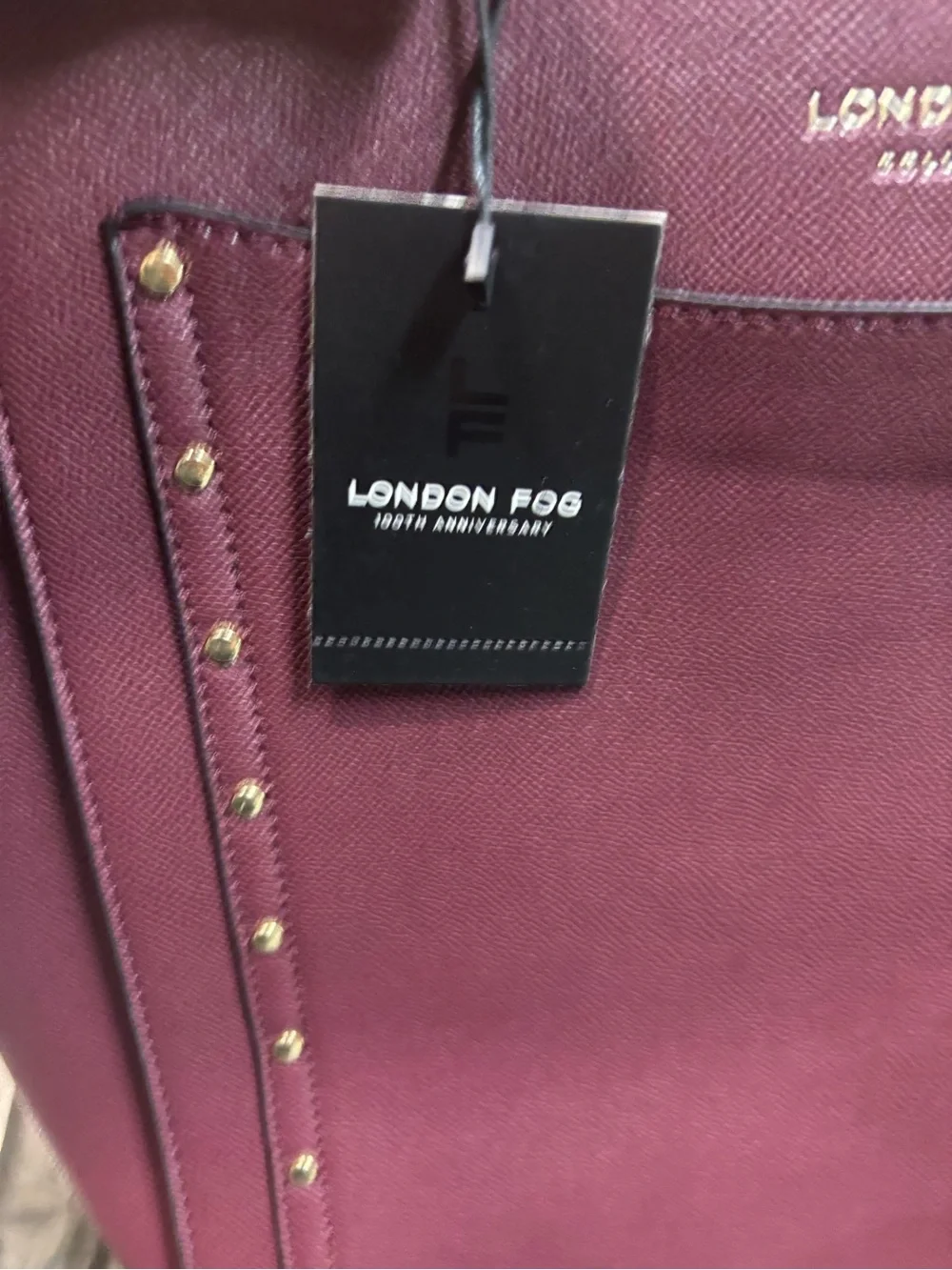 London Fog Plum Tote with Gold-Tone Studs